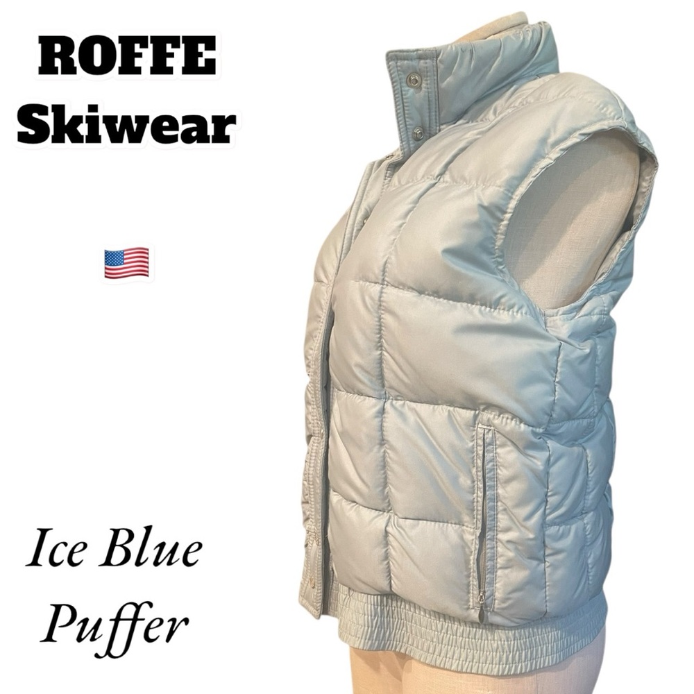 Women’s Ski Wear Puffer Vest By ROFFE Size M Ice Blue Color VINTAGE - Picture 2 of 9